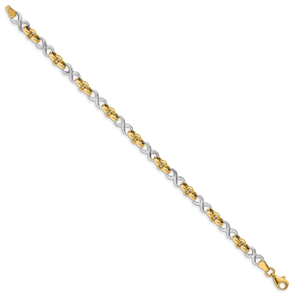 14K Two-Tone Infinity Symbol and Rolo Link 7.5 inch Bracelet (4.91 grams)
