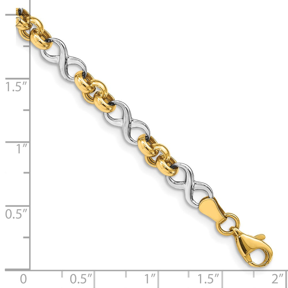 14K Two-Tone Infinity Symbol and Rolo Link 7.5 inch Bracelet (4.91 grams)