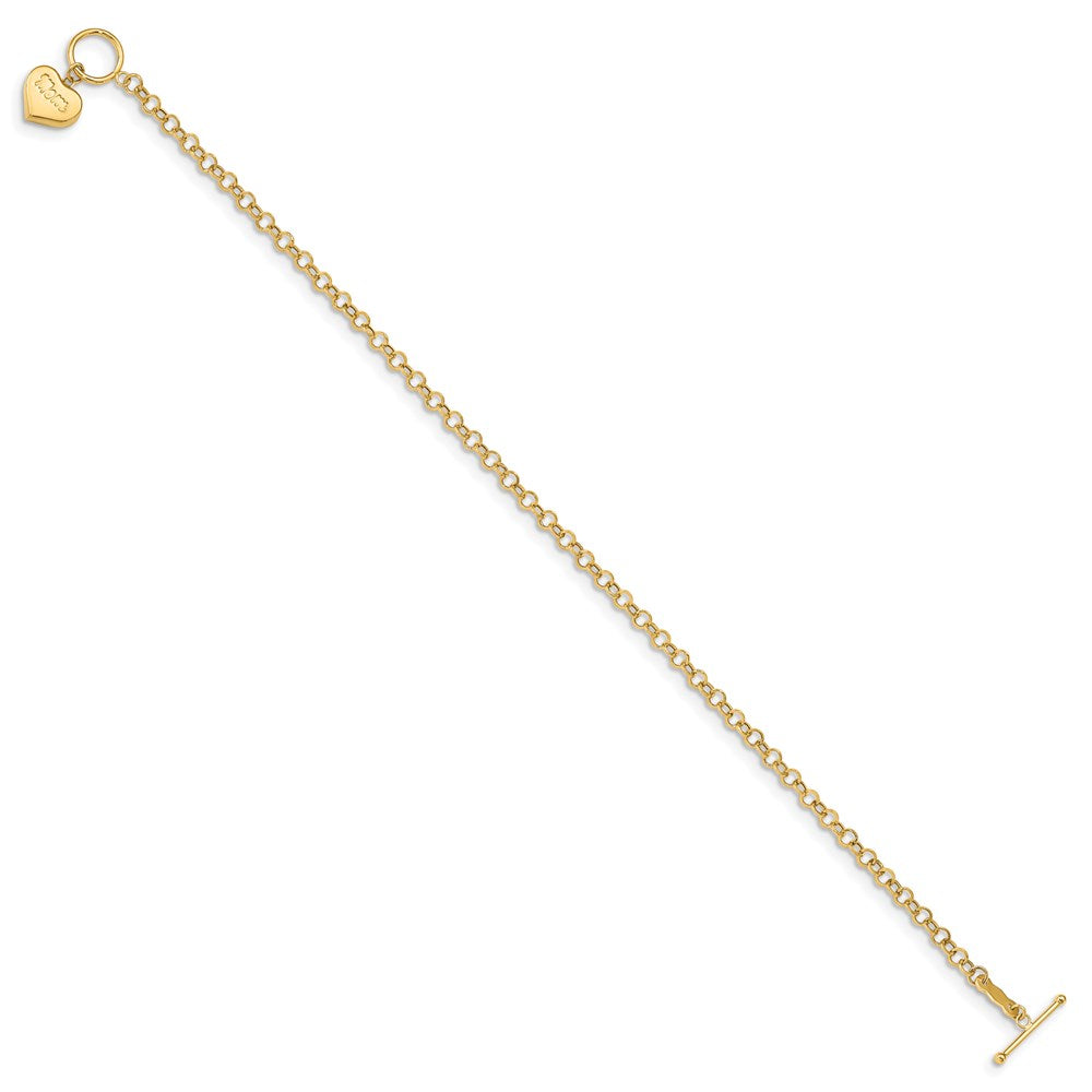14k Puffed MOM Heart Dangle 7.5 inch Toggle Bracelet (1.79 grams)
