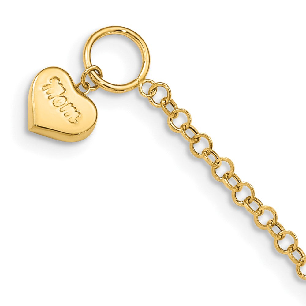 14k Puffed MOM Heart Dangle 7.5 inch Toggle Bracelet (1.79 grams)