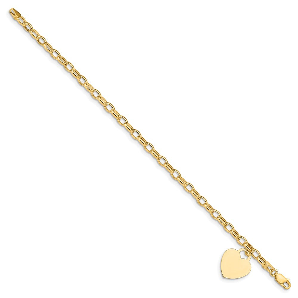 14k Yellow Gold 15 mm Heart Charm Bracelet (4.71 grams)