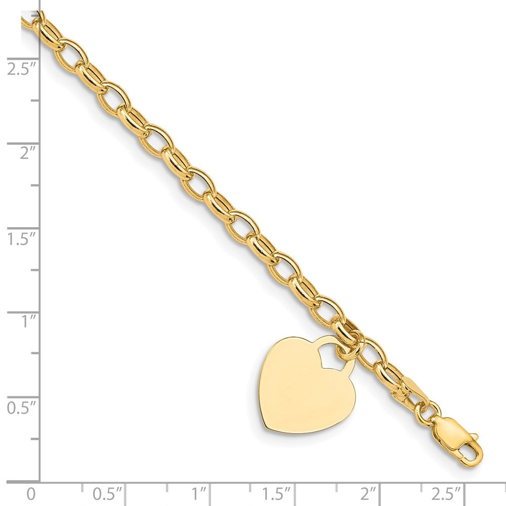 14k Yellow Gold 15 mm Heart Charm Bracelet (4.71 grams)