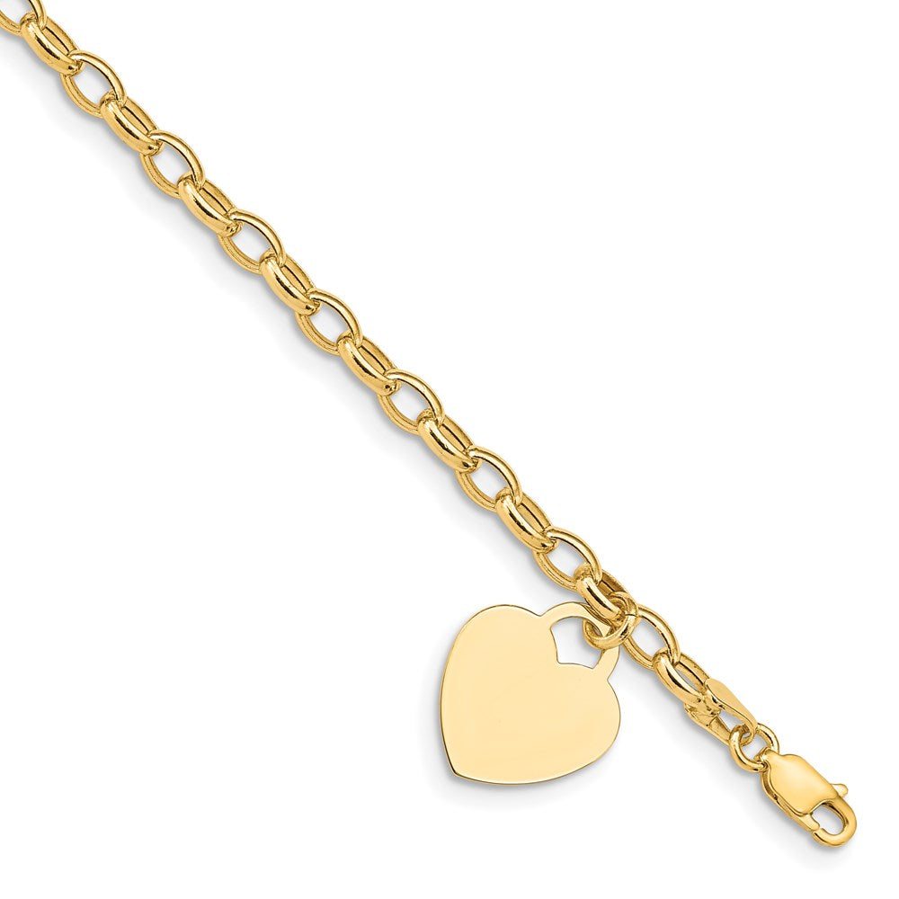 14k Yellow Gold 15 mm Heart Charm Bracelet (4.71 grams)