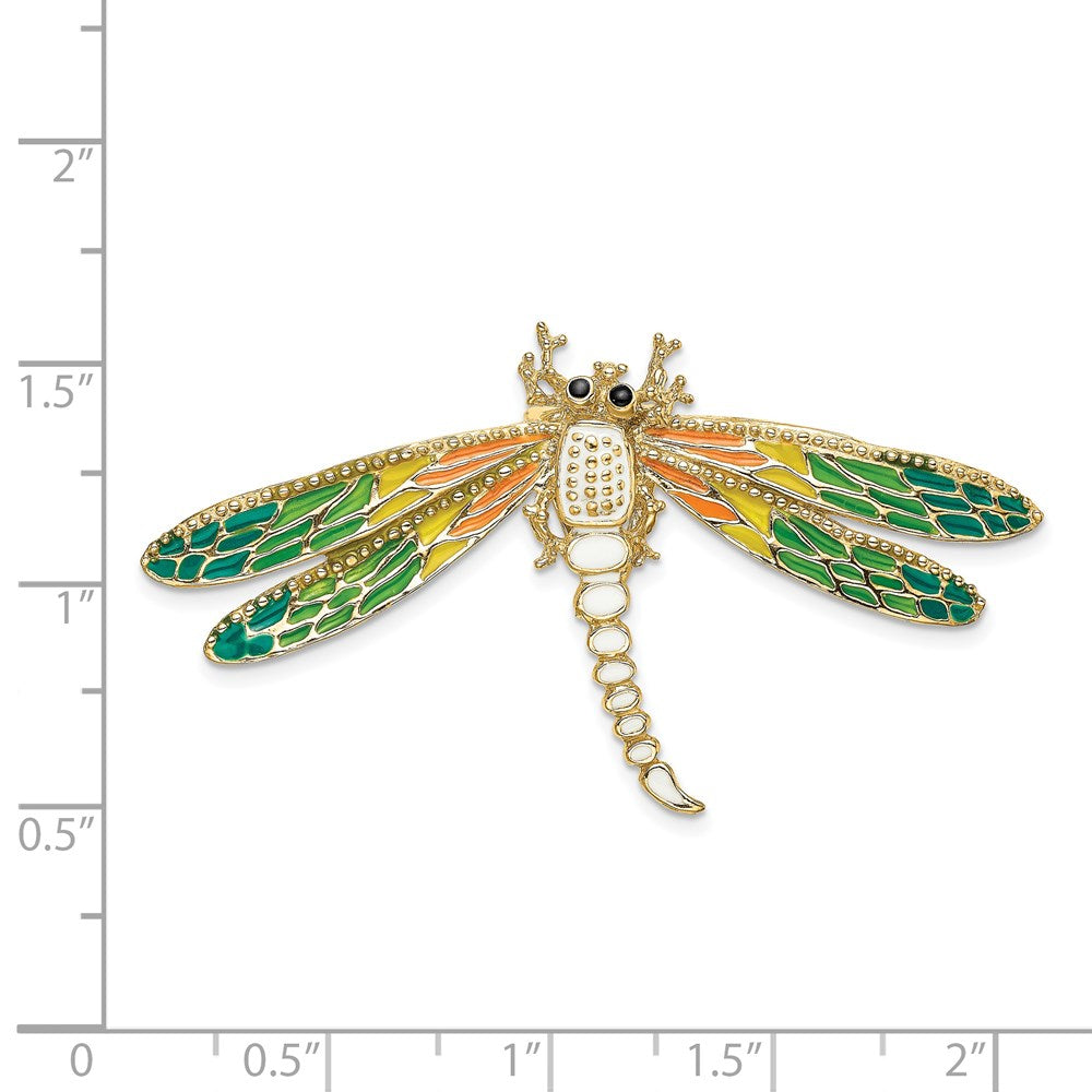 14k Yellow Gold 55 mm Multi-Color Enamel Dragonfly Charm (5.45 grams)