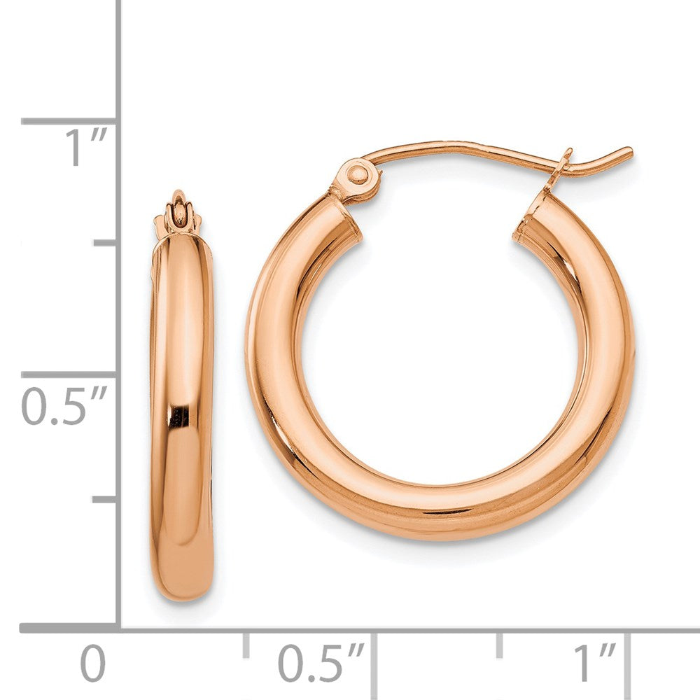 14k Rose Gold 3 mm Lightweight Tube Hoop Earrings (1.42 grams)