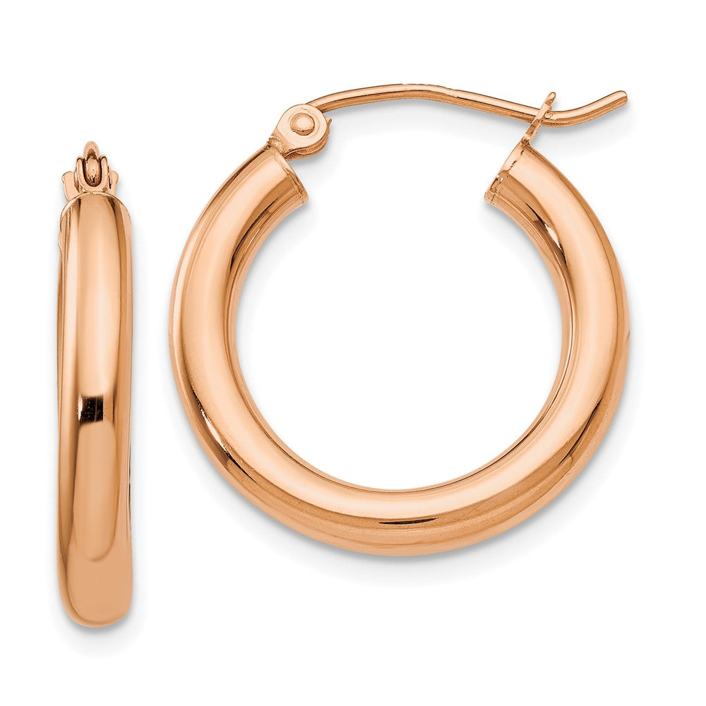 14k Rose Gold 3 mm Lightweight Tube Hoop Earrings (1.42 grams)