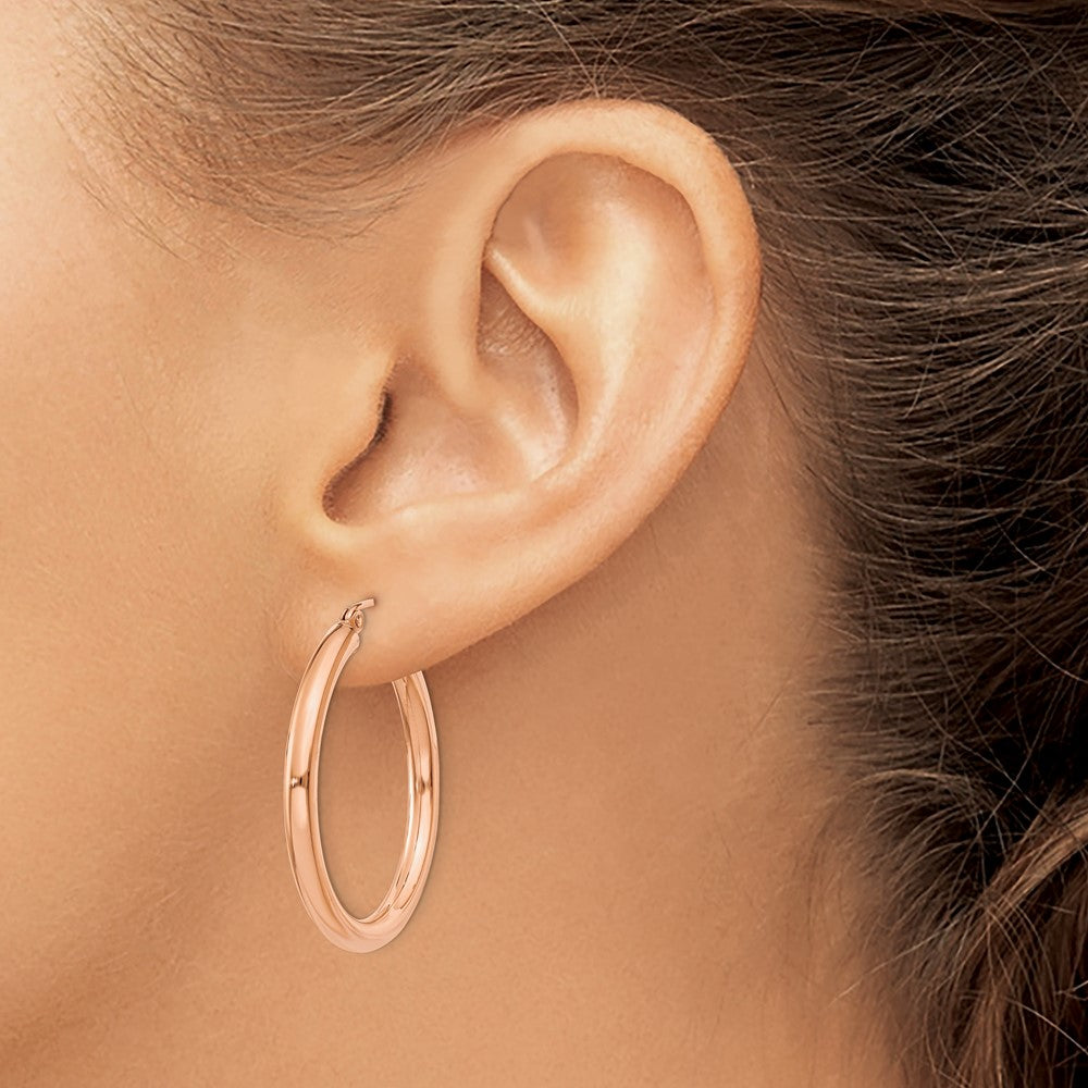 14k Rose Gold 3 mm Lightweight Tube Hoop Earrings (2.19 grams)