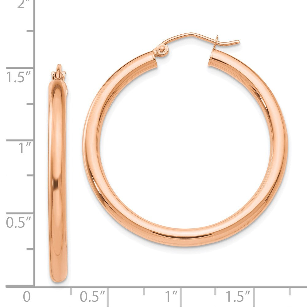 14k Rose Gold 3 mm Lightweight Tube Hoop Earrings (2.66 grams)
