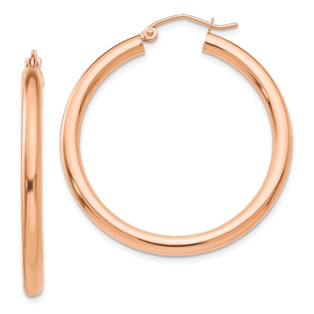 14k Rose Gold 3 mm Lightweight Tube Hoop Earrings (2.66 grams)