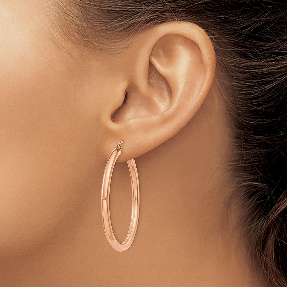 14k Rose Gold 3 mm Lightweight Tube Hoop Earrings (3.01 grams)
