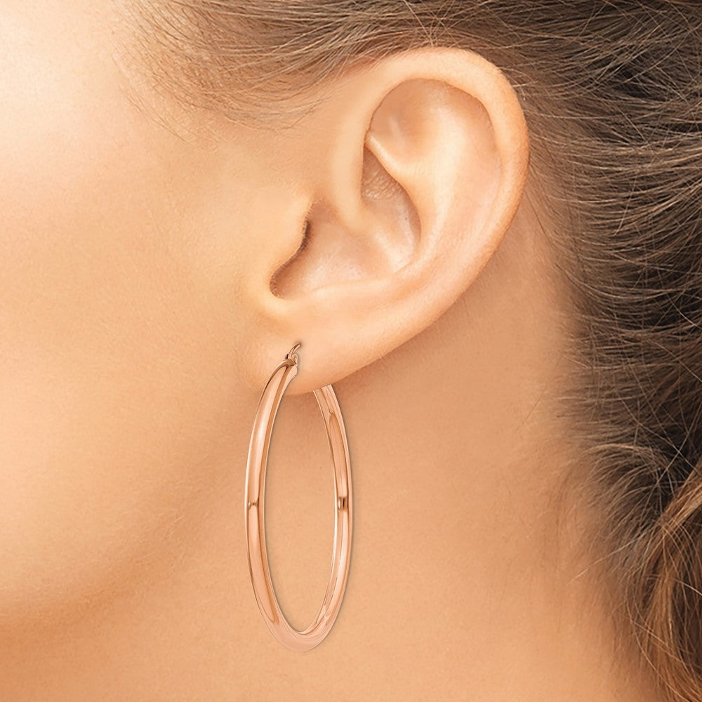 14k Rose Gold 3 mm Lightweight Tube Hoop Earrings (3.29 grams)
