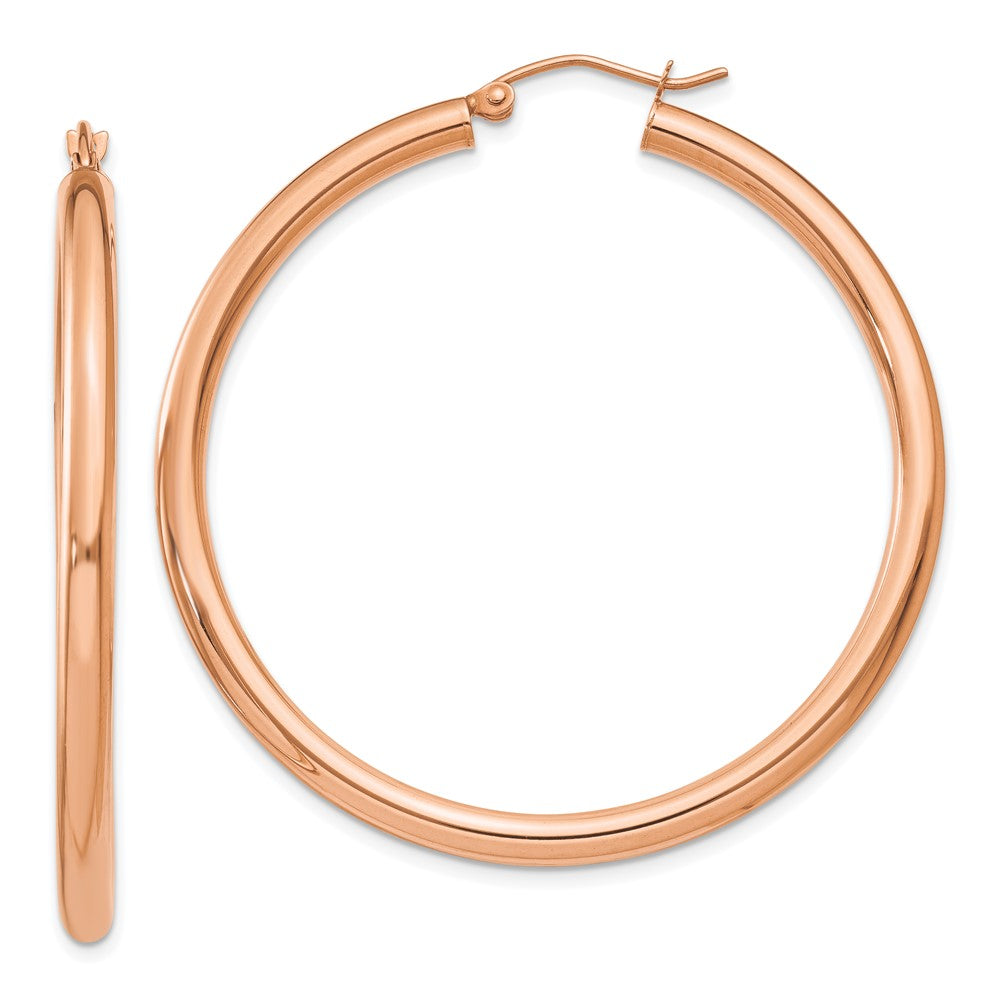 14k Rose Gold 3 mm Lightweight Tube Hoop Earrings (3.29 grams)