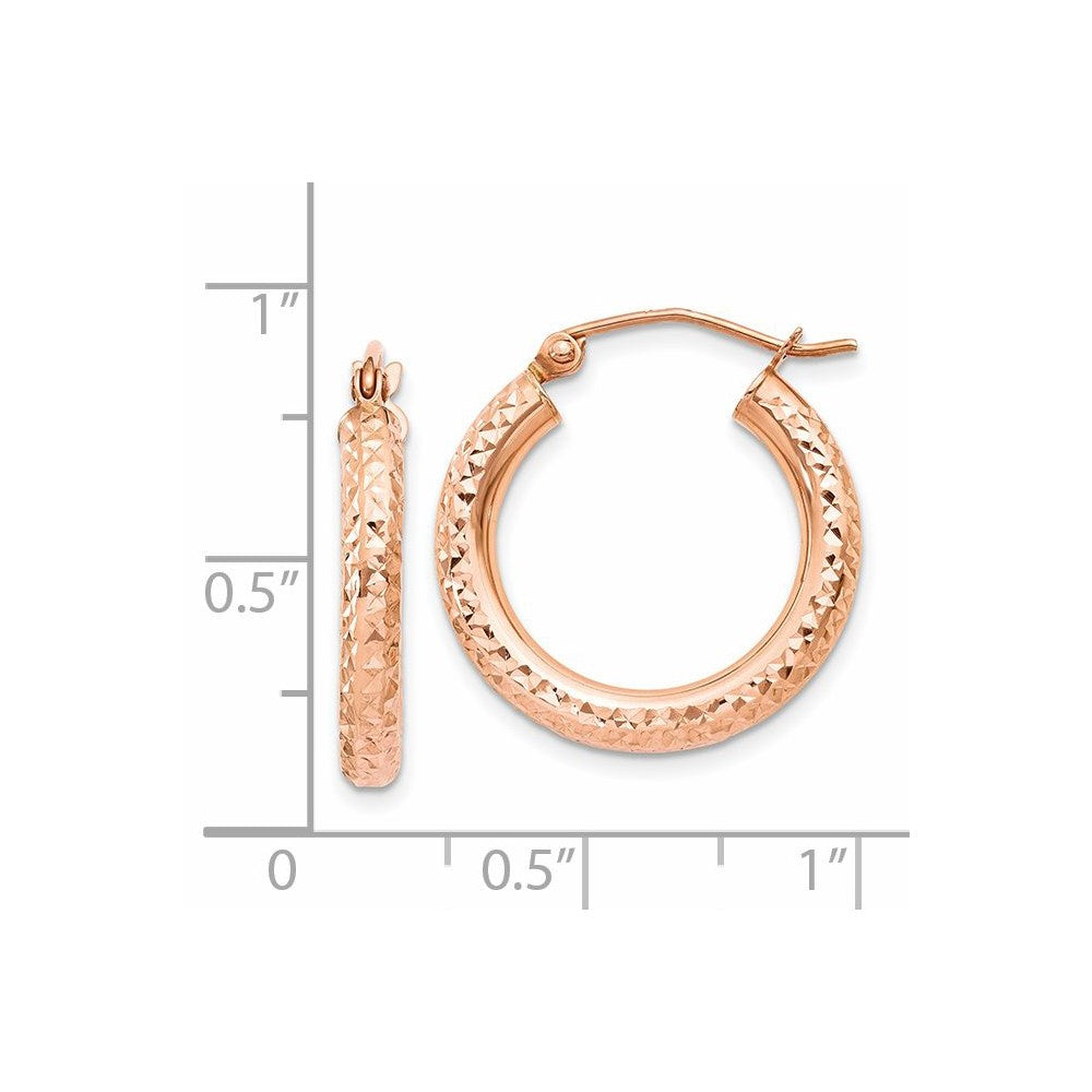 14k Rose Gold 3 mm Diamond-cut Hoop (1.39 grams)
