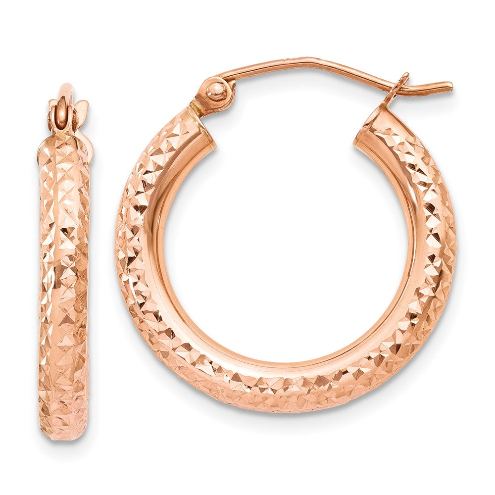 14k Rose Gold 3 mm Diamond-cut Hoop (1.39 grams)