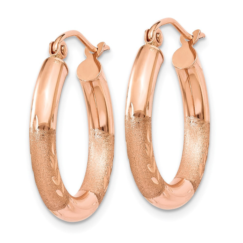 14k Rose Gold 3 mm Satin and Diamond-cut Hoop Earrings (1.57 grams)