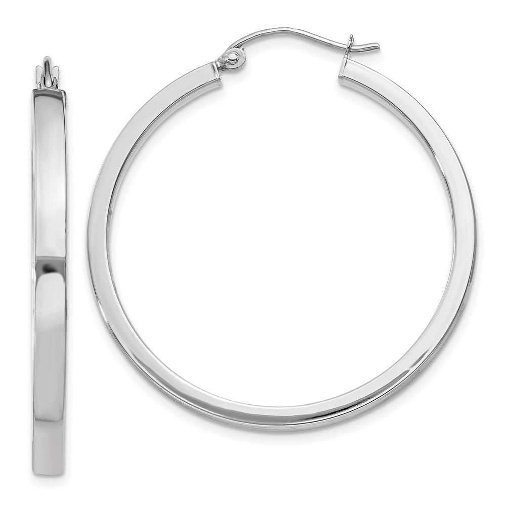 14k White Gold 35 mm Rectangle Tube Hoop (2.95 grams)