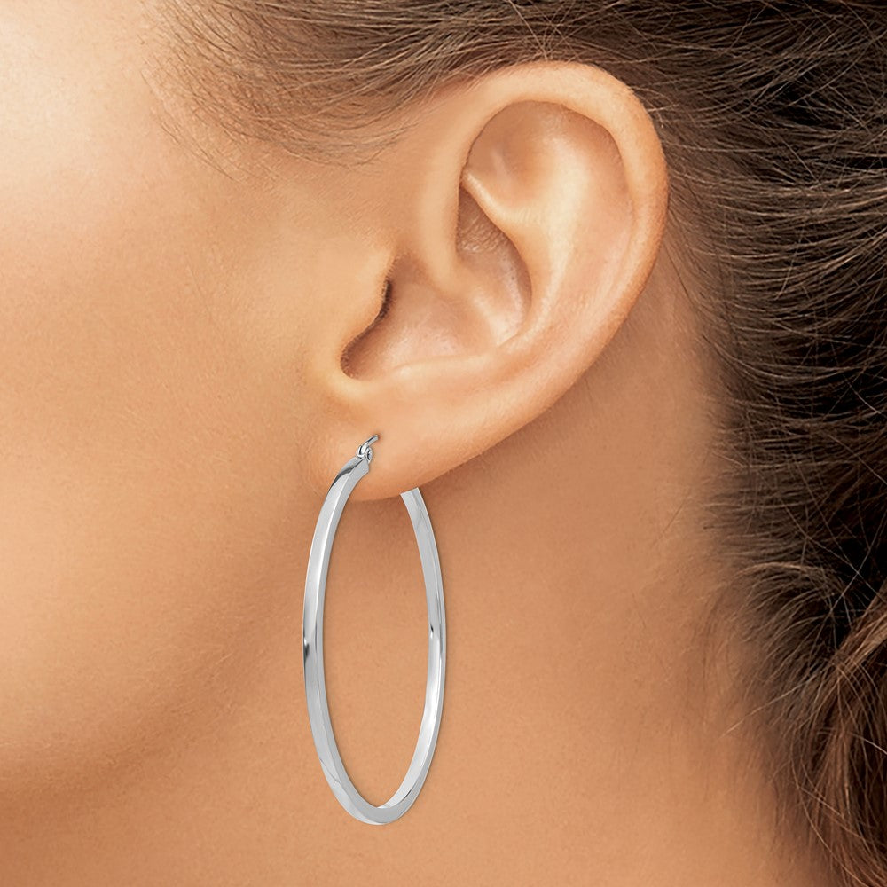 14k White Gold 2 mm Square Tube Hoops (3.27 grams)
