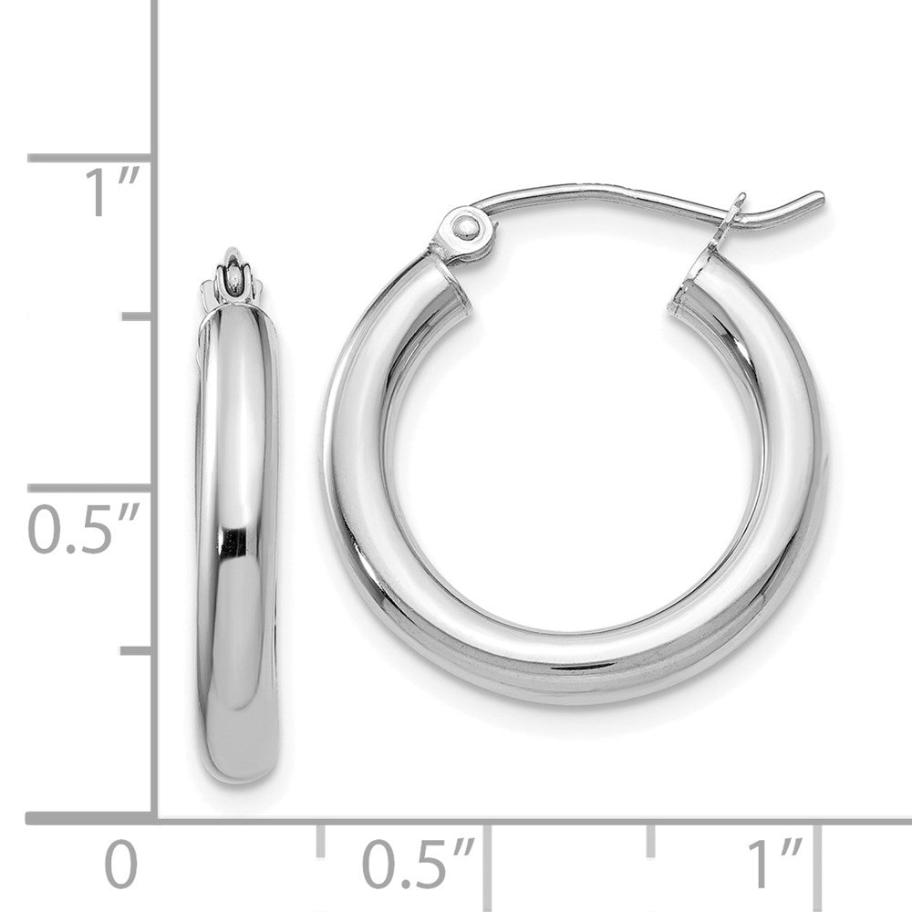 14k White Gold 3 mm Lightweight Tube Hoop Earrings (1.36 grams)