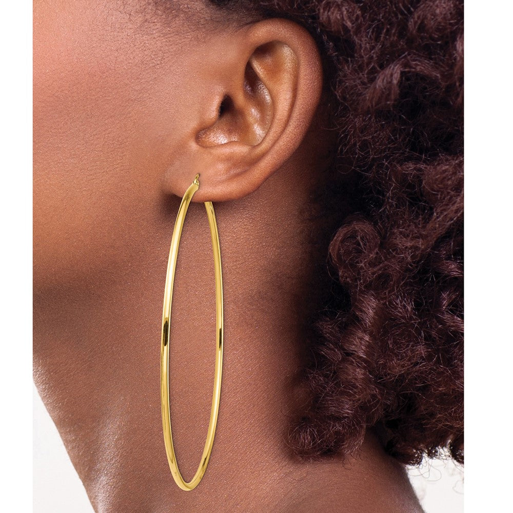 14k Yellow Gold 80 mm Round Tube Hoop Earrings (5.04 grams)