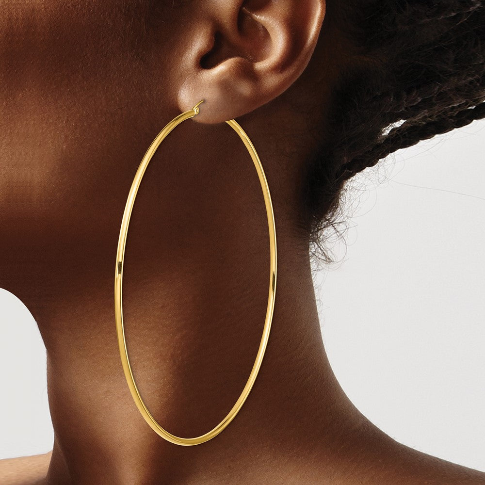 14k Yellow Gold 90.5 mm Lightweight Round Tube Hoop Earrings (4.54 grams)