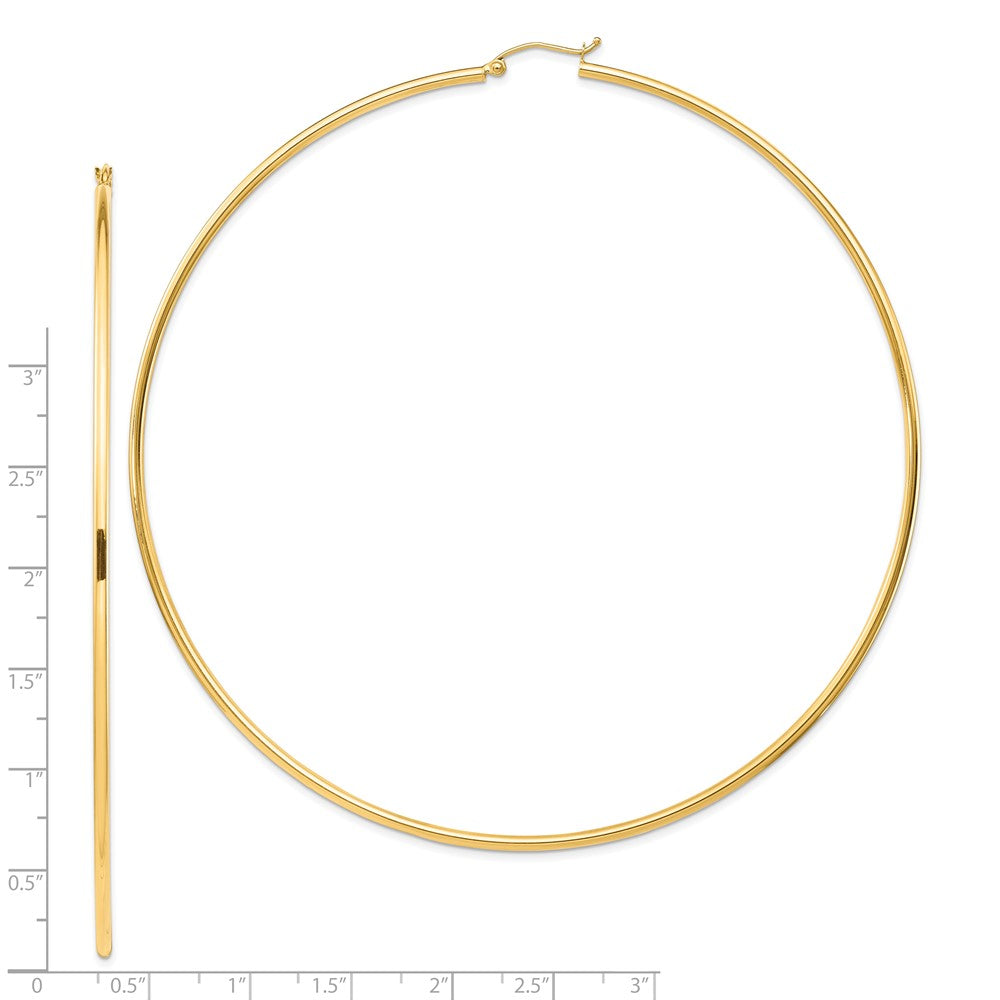 14k Yellow Gold 100 mm Lightweight Round Tube Hoop Earrings (5.83 grams)