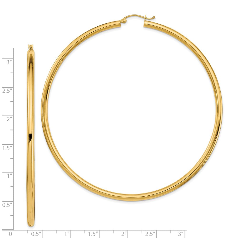 14k Yellow Gold 80 mm Lightweight Round Tube Hoop Earrings (6.06 grams)