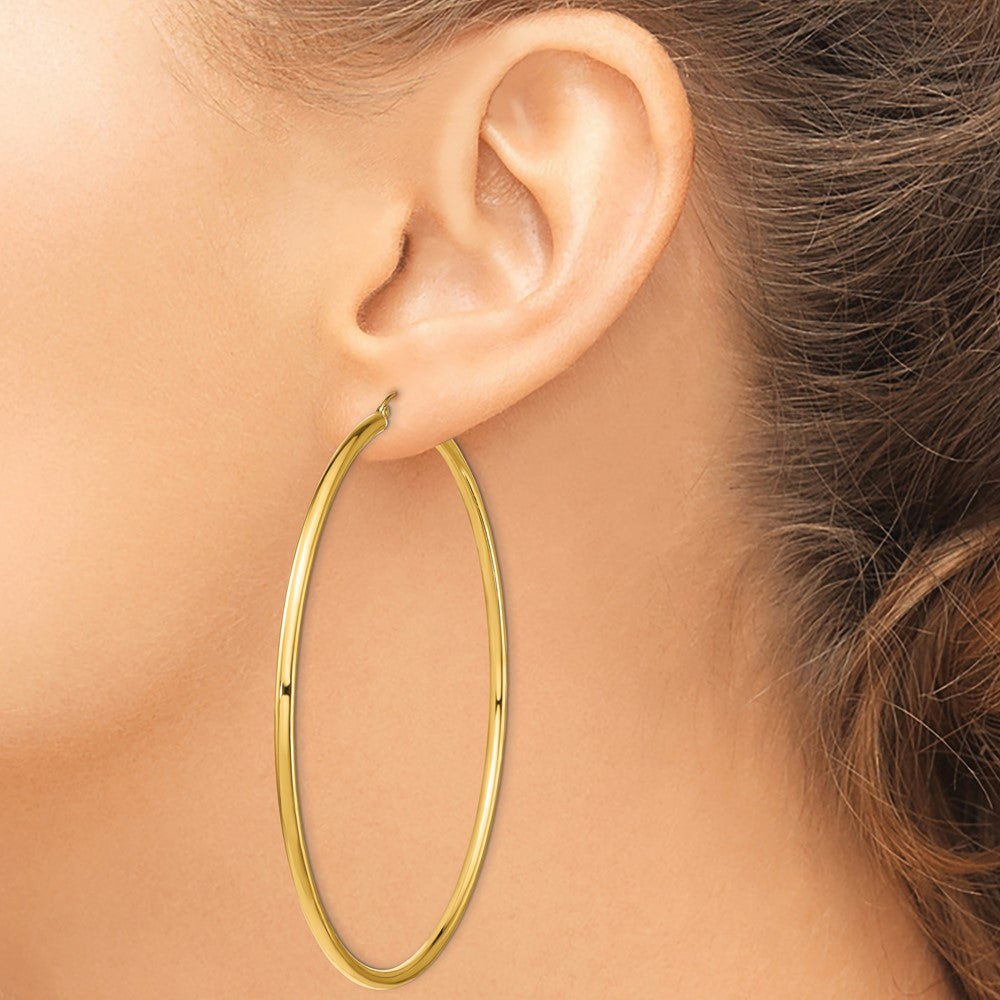 14k Yellow Gold 90 mm Lightweight Round Tube Hoop Earrings (6.45 grams)