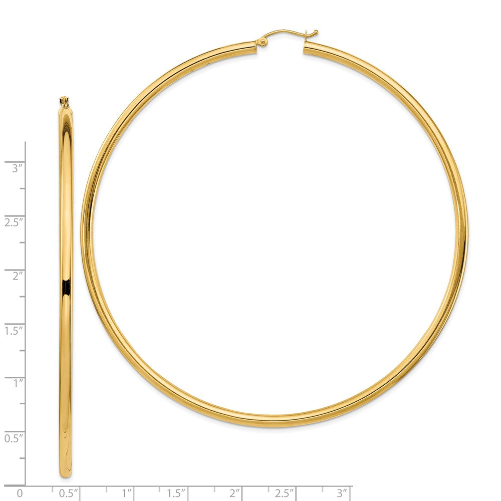 14k Yellow Gold 90 mm Lightweight Round Tube Hoop Earrings (6.45 grams)
