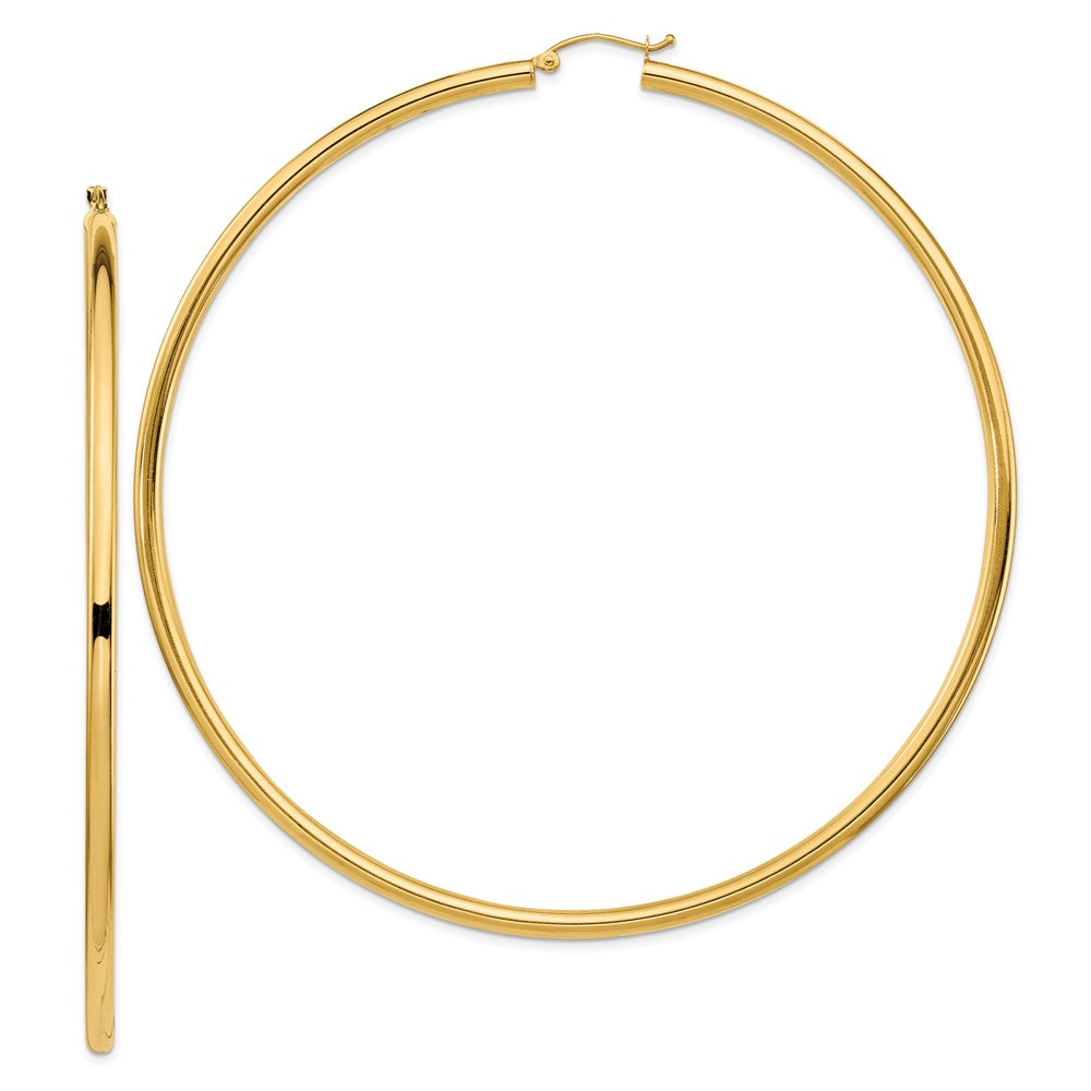 14k Yellow Gold 90 mm Lightweight Round Tube Hoop Earrings (6.45 grams)