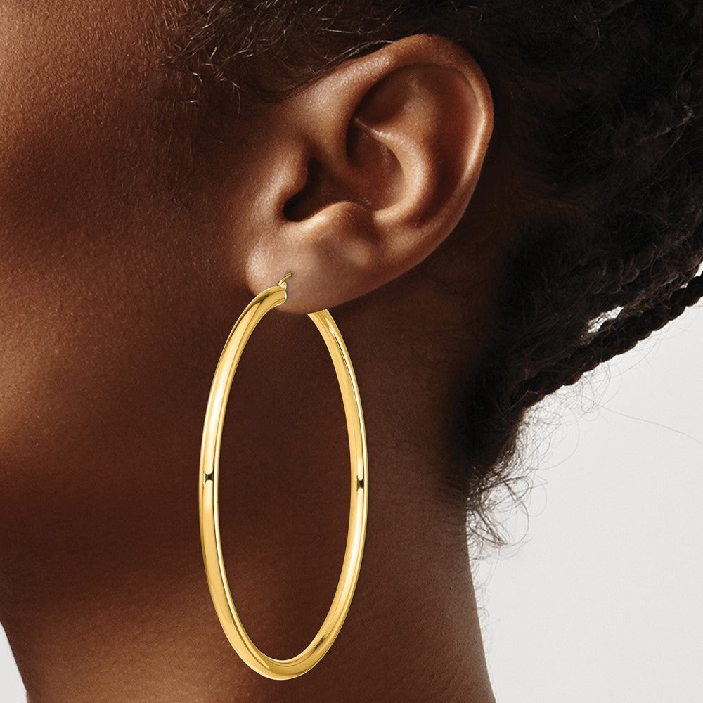 14k Yellow Gold 79 mm Lightweight Round Tube Hoop Earrings (6.65 grams)
