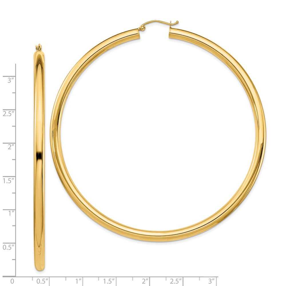 14k Yellow Gold 79 mm Lightweight Round Tube Hoop Earrings (6.65 grams)