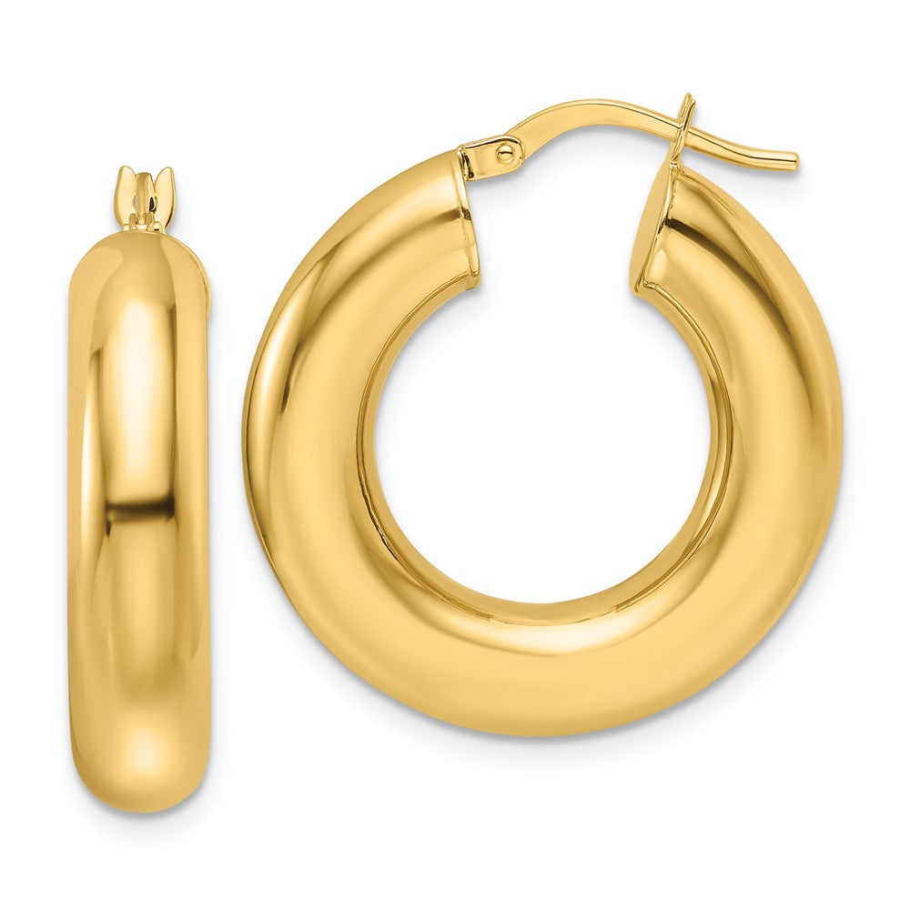 14k Yellow Gold 25.6 mm Hollow Round Tube Round Hoop Earrings