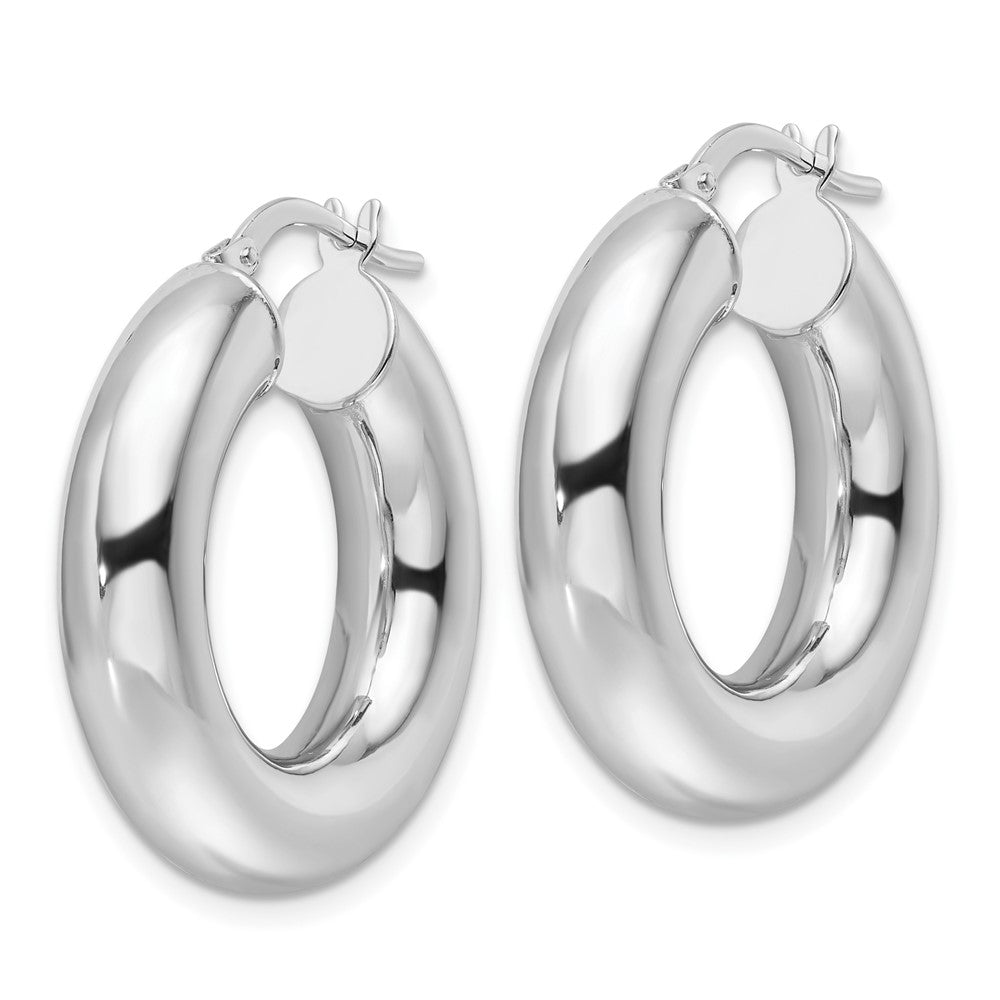 14k White Gold 25.6 mm Hollow Round Tube Round Hoop Earrings (4.28 grams)