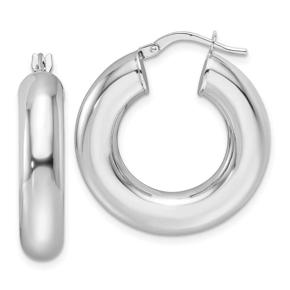 14k White Gold 25.6 mm Hollow Round Tube Round Hoop Earrings
