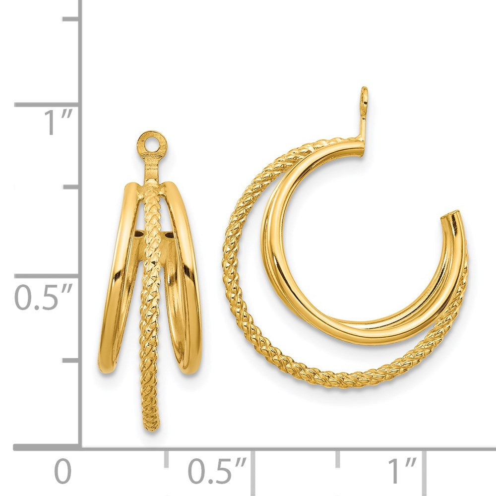 14k Yellow Gold 8 mm Polished & Twisted Triple Hoop Earring Jackets (1.91 grams)