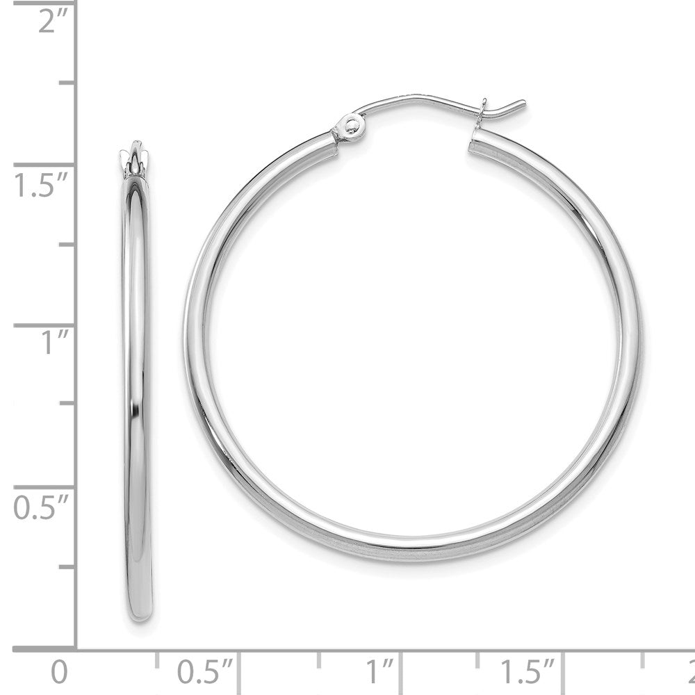 14k White Gold 36 mm Lightweight Tube Hoop Earrings (1.93 grams)