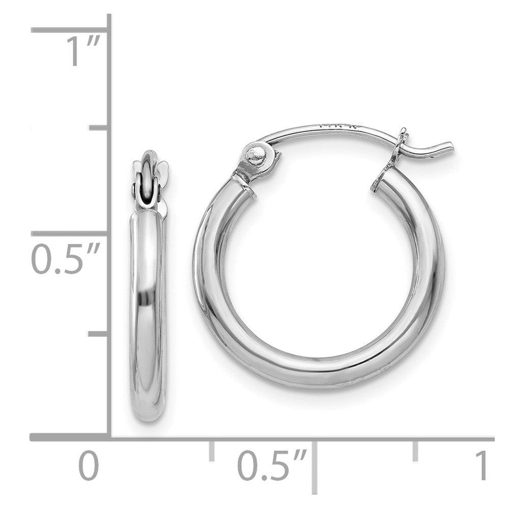 14k White Gold 15 mm Lightweight Tube Hoop Earrings (0.83 grams)