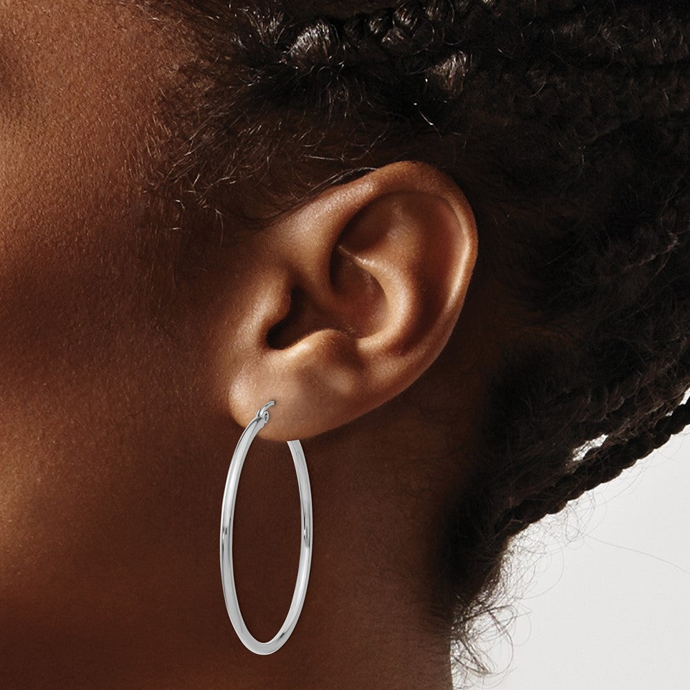 14k White Gold 40 mm Lightweight Tube Hoop Earrings