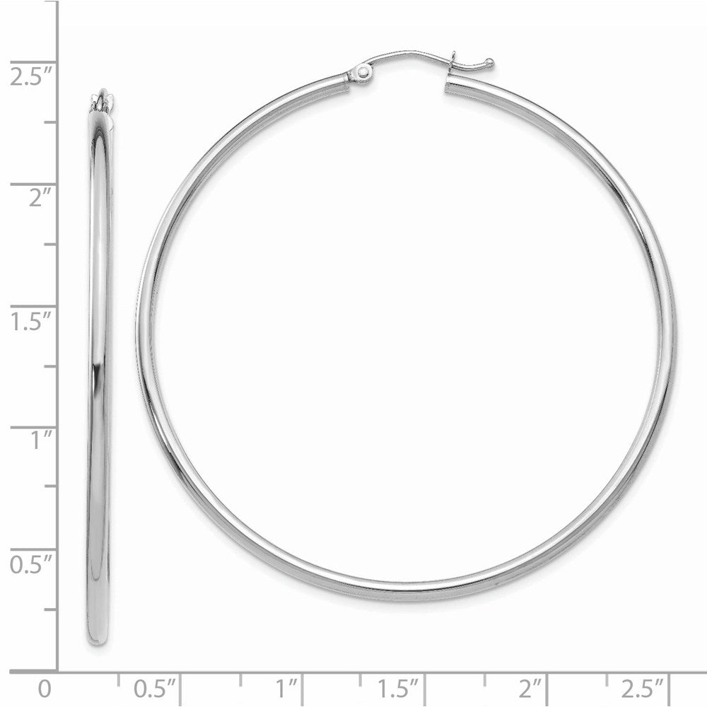 14k White Gold 56 mm Lightweight Tube Hoop Earrings (3.05 grams)
