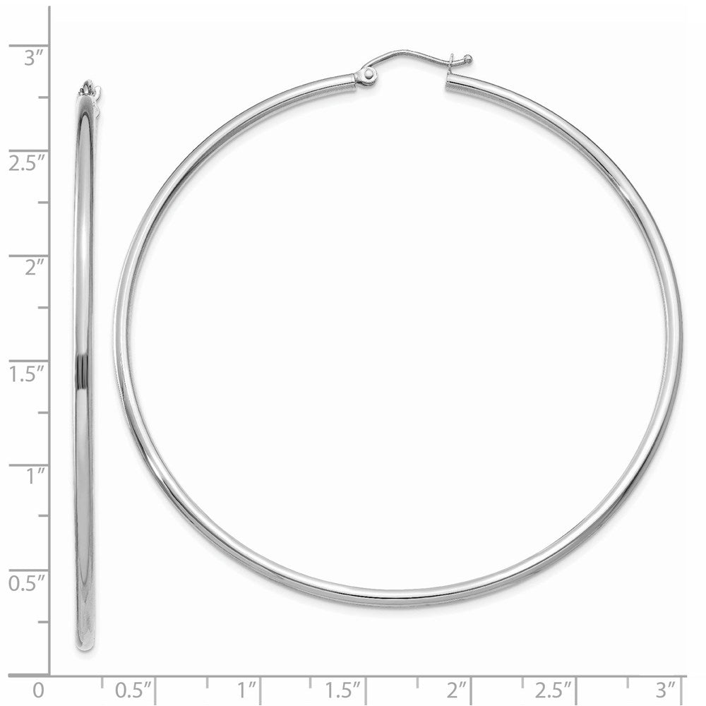 14k White Gold 2 mm Lightweight Tube Hoop Earrings (3.5 grams)