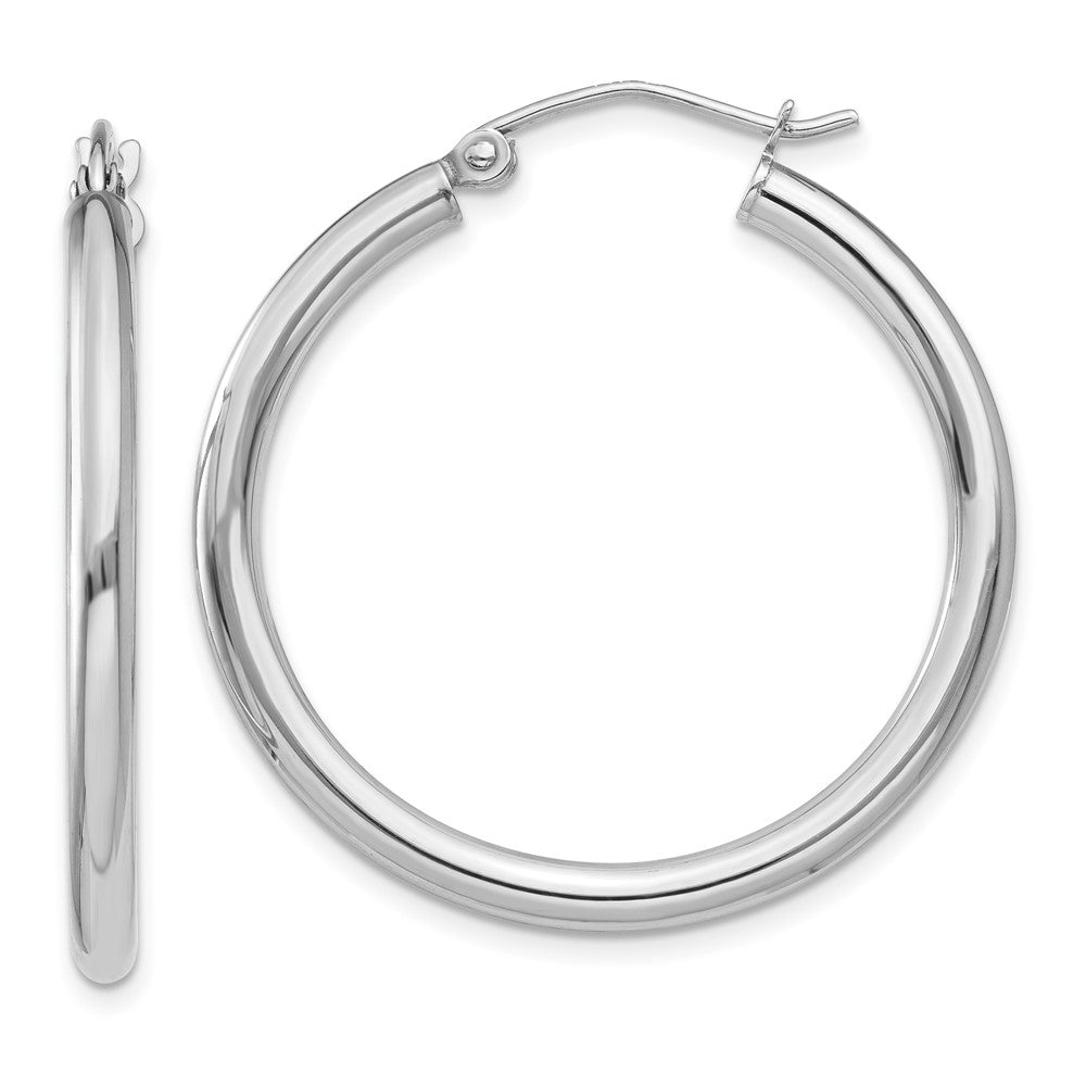 14k White Gold 30.5 mm Lightweight Tube Hoop Earrings (1.95 grams)