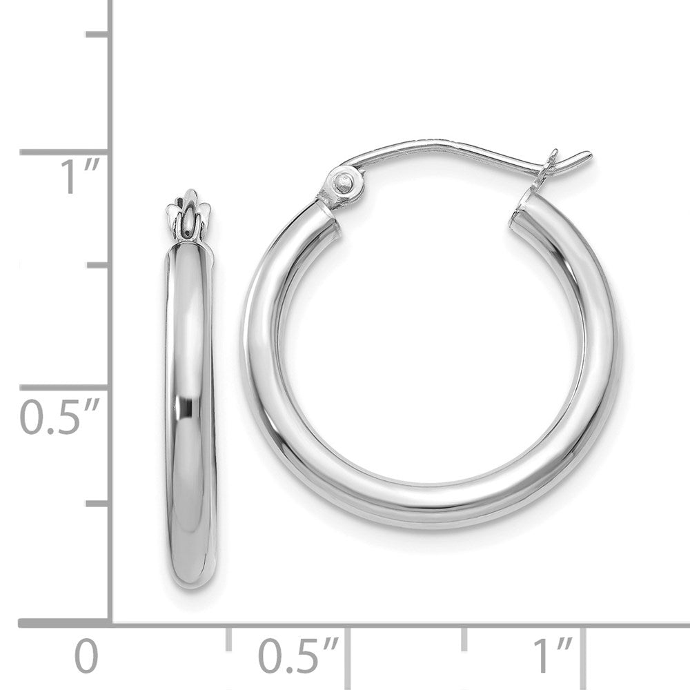 14k White Gold 20 mm Lightweight Tube Hoop Earrings