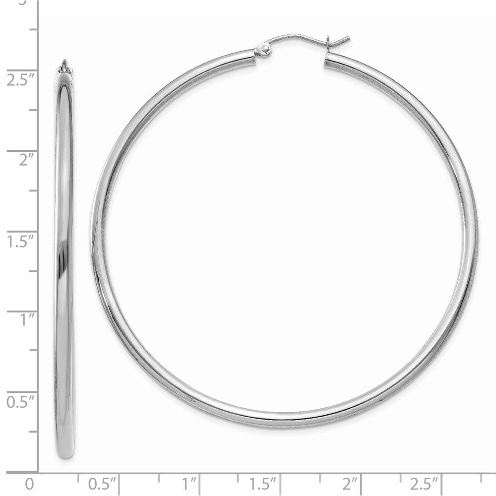 14k White Gold 2.5 mm Lightweight Tube Hoop Earrings