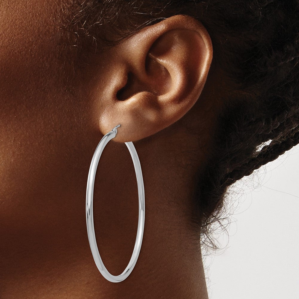 14k White Gold 55 mm Lightweight Tube Hoop Earrings