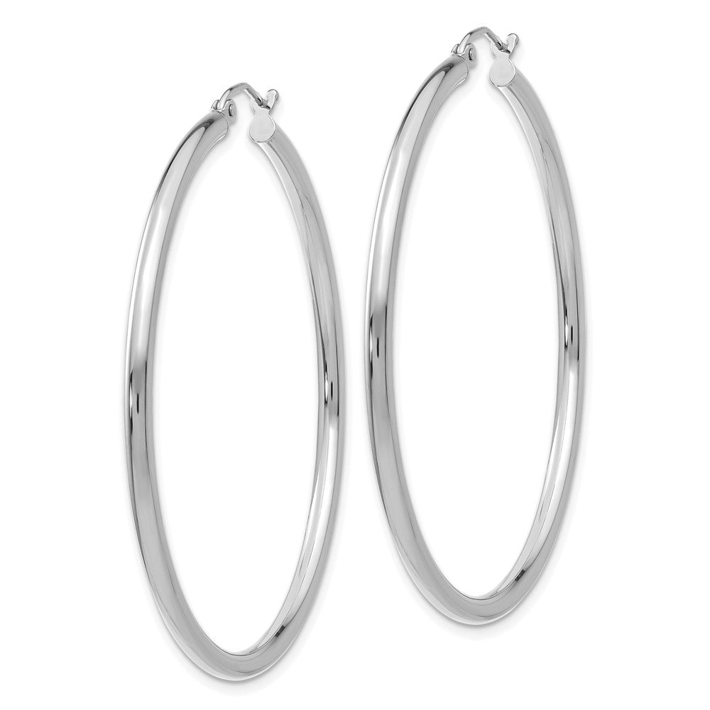 14k White Gold 50 mm Lightweight Tube Hoop Earrings