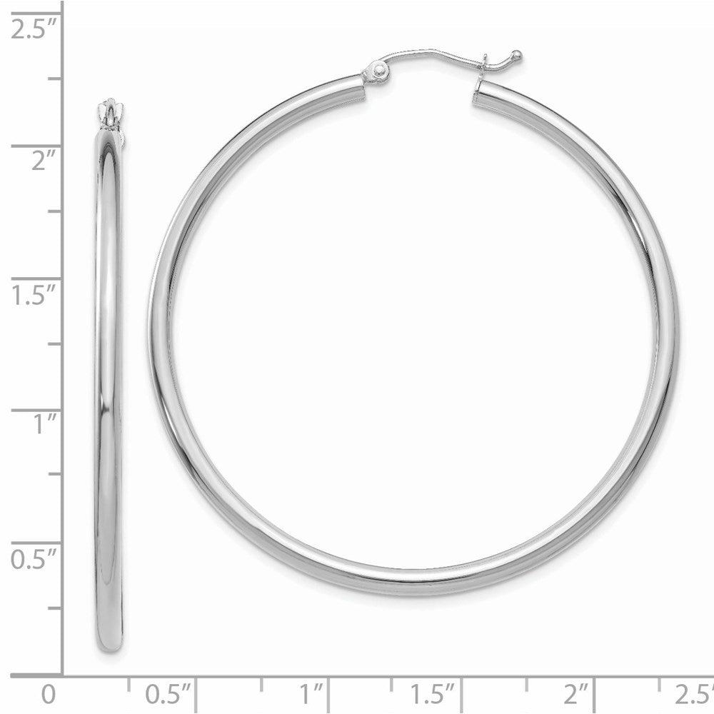 14k White Gold 50 mm Lightweight Tube Hoop Earrings (3.22 grams)