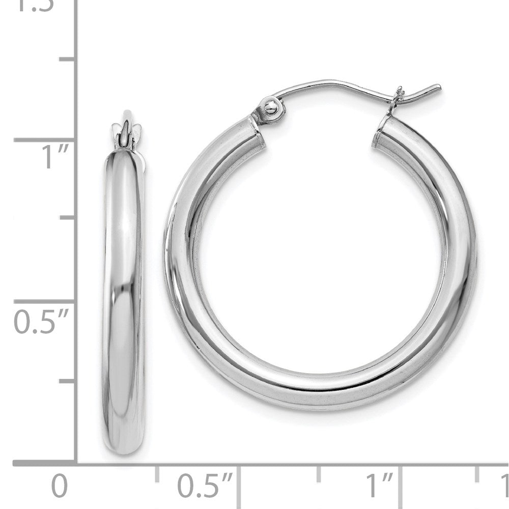 14k White Gold 3 mm Lightweight Tube Hoop Earrings (1.77 grams)