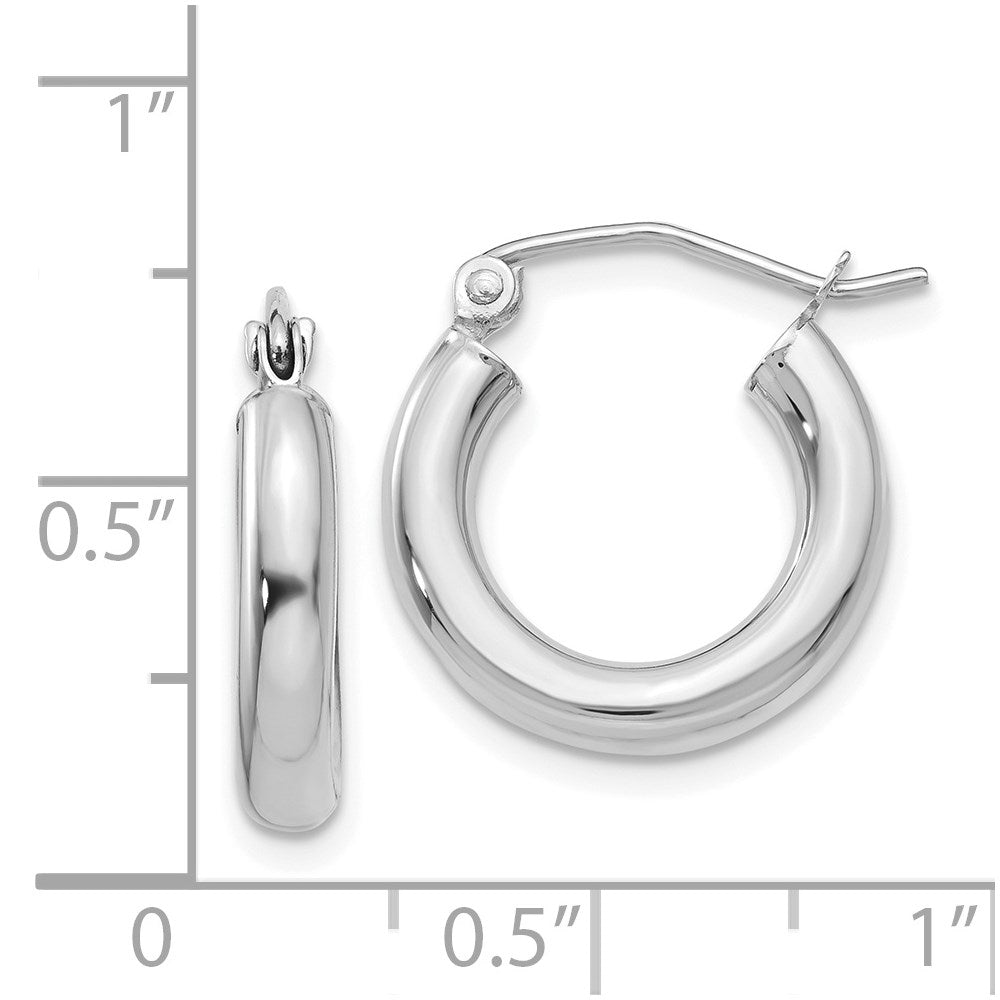 14k White Gold 3 mm Lightweight Tube Hoop Earrings (1.03 grams)