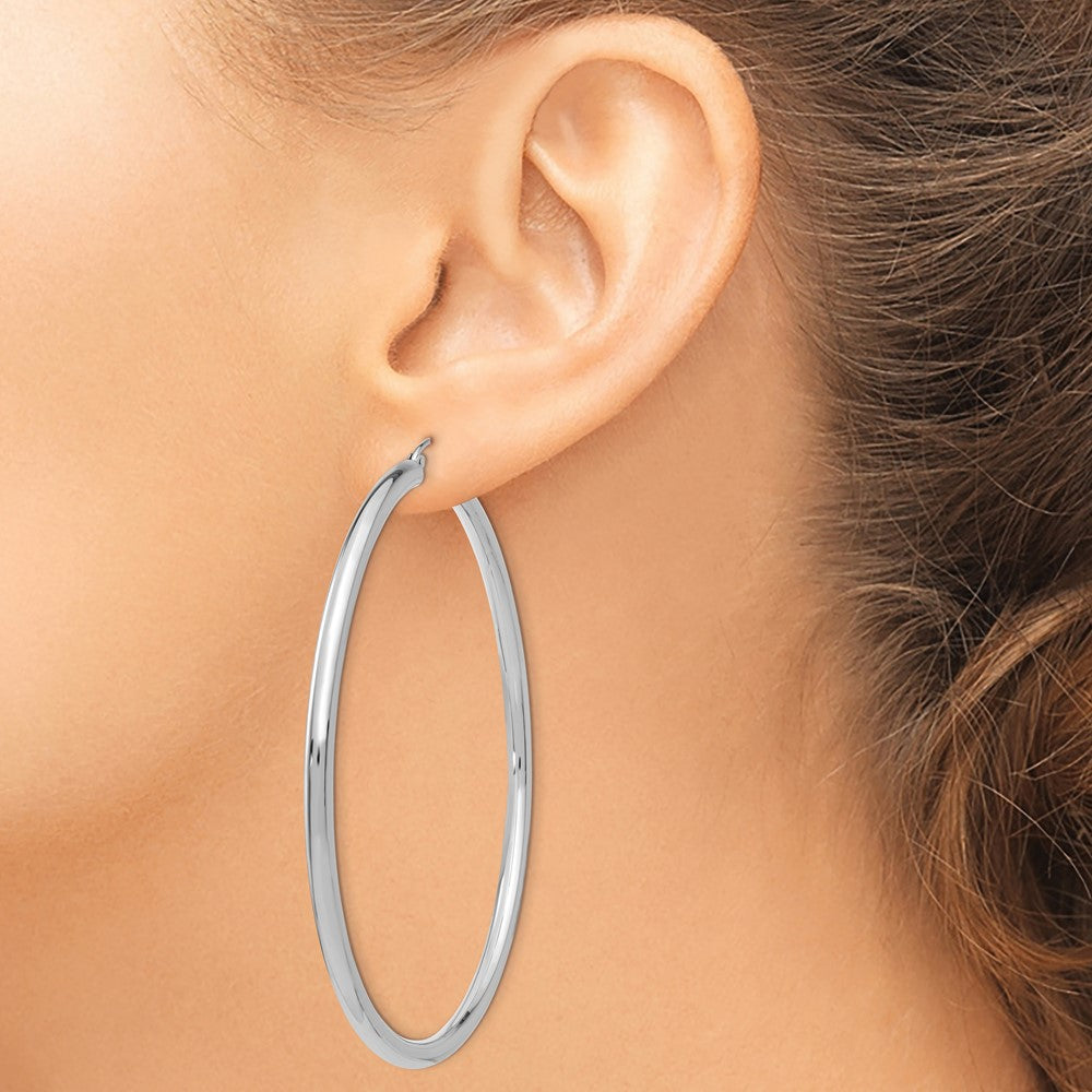 14k White Gold 3 mm Lightweight Tube Hoop Earrings (4.8 grams)