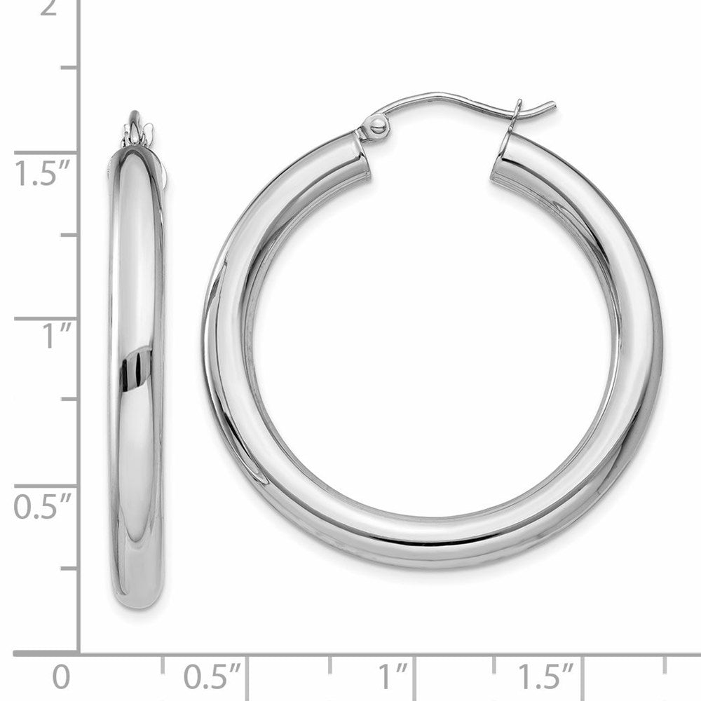 14k White Gold 4 mm Lightweight Tube Hoop Earrings (3.02 grams)